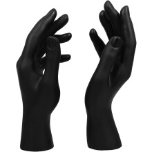 2 Stück schwarze Schmuckorganizer in Form von Schaufensterpuppenhänden zur Präsentation von Ringen, Armbändern und Handschuhen