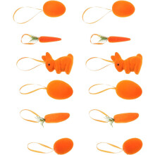 12-teiliges Oster-Hängeornament-Set mit Hase, Karotte und 4,8-9 cm großen Eiern