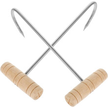 2 Stück Fleischhaken mit Holzgriff aus robuster Aluminiumlegierung – reduziert die Belastung der Hände – praktisch für den Grill