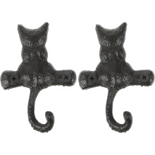 2 Stück Wandhaken im Antik-Stil, Katzenform, schwarzes Eisen, vielseitig einsetzbar, platzsparend