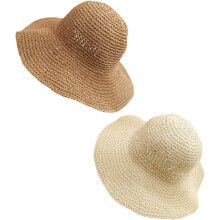 2 Stück geflochtene Damen-Fischerhüte aus festem Stroh mit breiter Krempe, UV-Schutz, für Outdoor-Reisen, Khaki