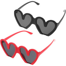 Lot de 2 lunettes de soleil en forme de cœur, monture en plastique noir et rouge, cadeaux vintage pour anniversaire