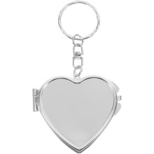 2 Stück Mini-Rundspiegel-Schlüsselanhänger, doppelseitig, faltbar, Kosmetikspiegel für die Tasche, silberfarben, Herzform
