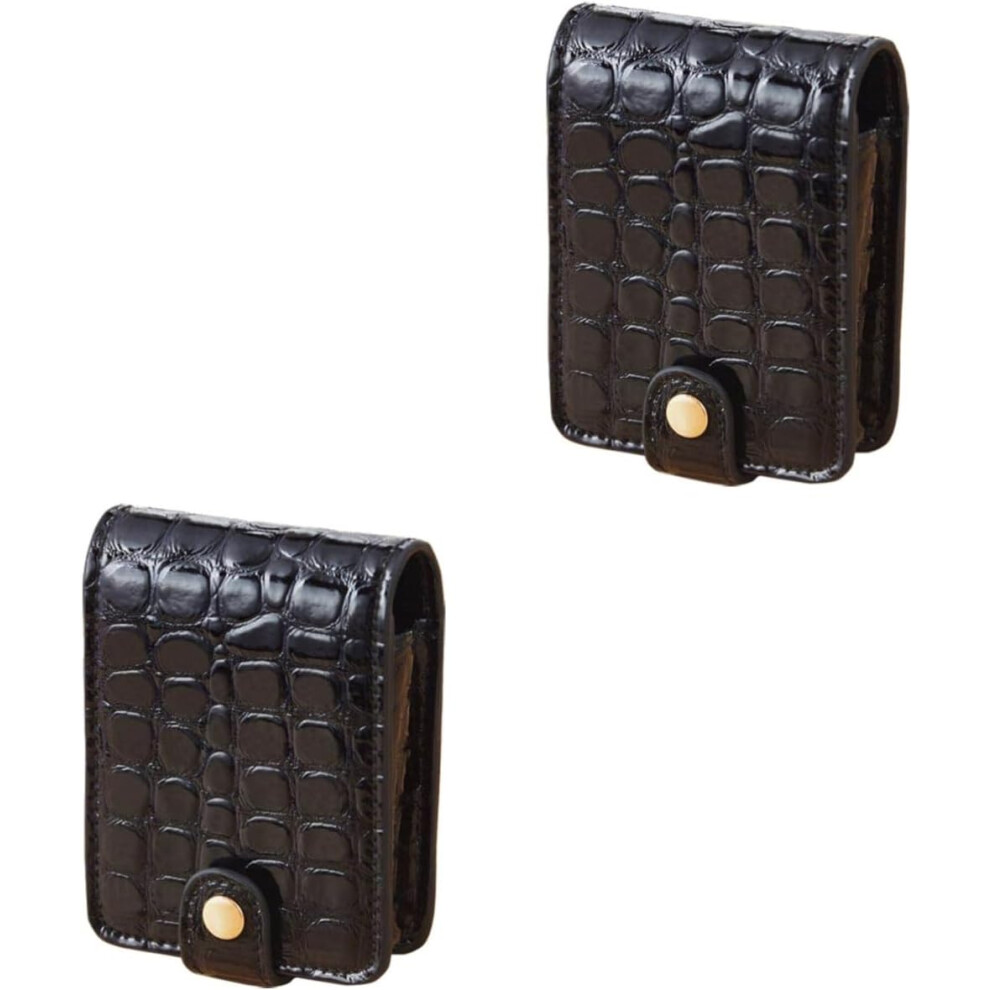 Hkhbjs 2Pcs Elegant Fibre Makeup Bag Lipstick Box Case Organizer Bag Mirror Portable Pu Alligator Skin Travel For Women Black