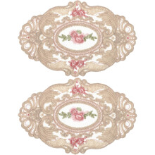 2 Stück bestickte Tischsets aus Milchseide im Vintage-Stil mit isolierenden Untersetzern