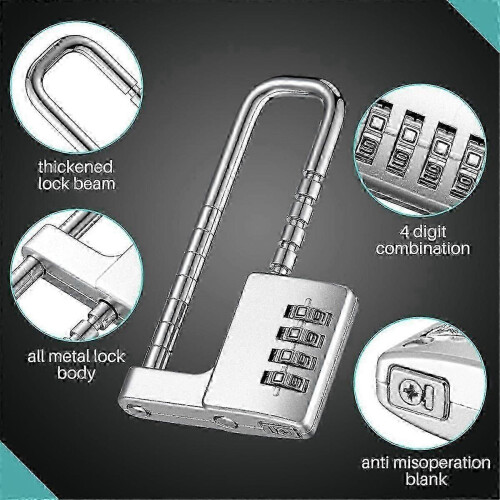 2 Pcs 4 Digit Combination Lock Code Cabinet Lock U Shaped Gym Locker Adjustable Padlock Long Shackle Lock For School 1