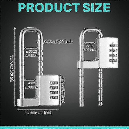 2 Pcs 4 Digit Combination Lock Code Cabinet Lock U Shaped Gym Locker Adjustable Padlock Long Shackle Lock For School 2