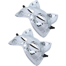 2er-Pack Katzen-Disco-Masken mit Spiegel und Pailletten, reflektierende Gesichtsmasken für Halloween und Maskenbälle