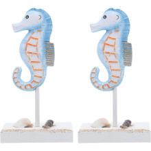 2er-Set Seepferdchen-Statuen aus Holz für Zuhause und Büro, mediterrane Küstendekoration