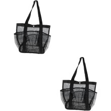 2 bolsas de playa de malla de gran capacidad para viajes, neceser con múltiples bolsillos y función para colgar.