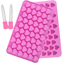 Moules en silicone en forme de cœur (lot de 4) avec pipette, 55 cavités, antiadhésifs, nettoyage facile, rose romantique