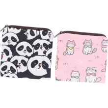 2 Stück Kosmetiktaschen aus Polyester mit Cartoon-Motiv, inklusive Reißverschluss, für Damenbinden geeignet