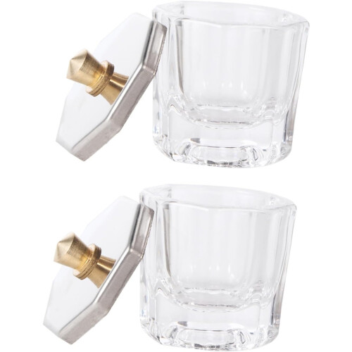 2 Stück Kristallbecher für Nagelkunst mit Deckel, Mini-Glasbehälter