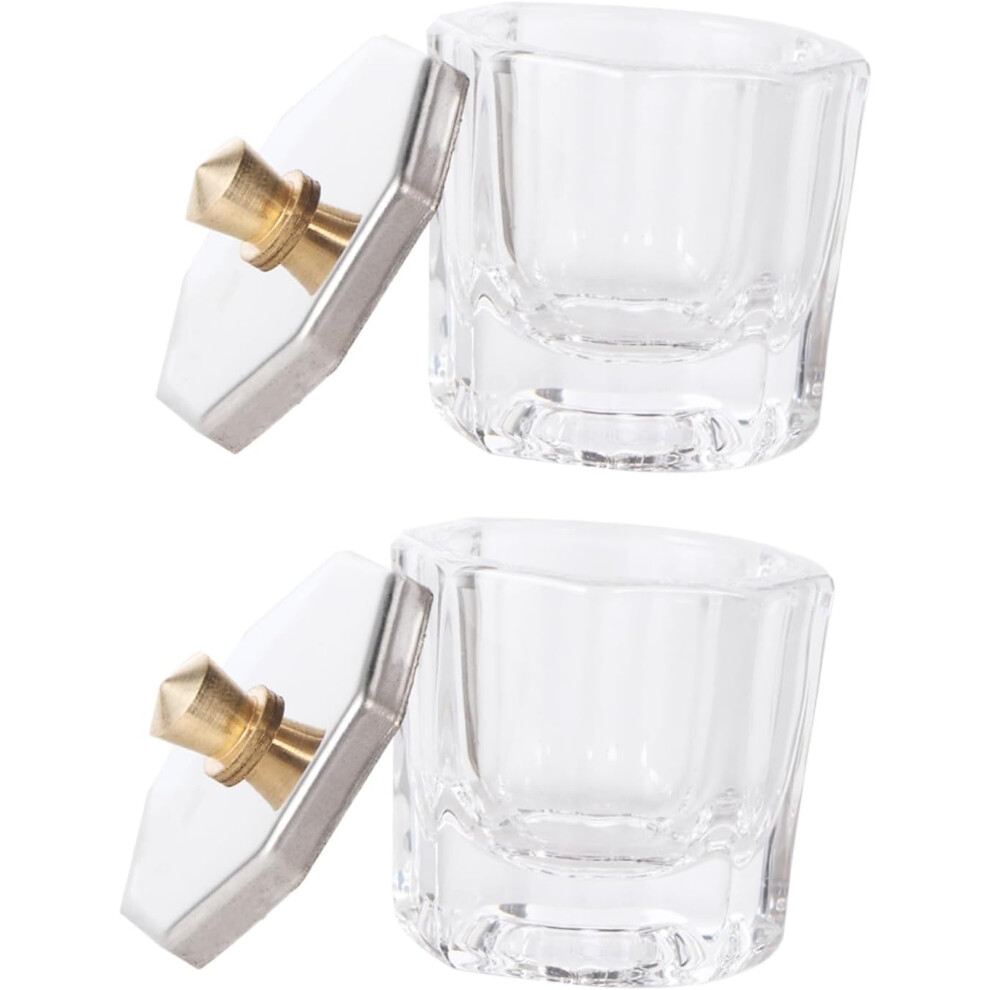 Hkhbjs 2Pcs Nail Art Crystal Cups With Lids, Mini Glass Tiny Containers