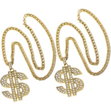 2-teiliges Hip-Hop-Diamant-Halsketten-Set mit Goldkette, Legierungsplattierung und Schildring – cooles Rapper-Accessoire für Outfits