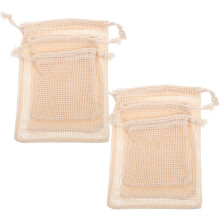 Juego de 6 bolsas de malla de algodón con cordón para frutas y verduras, reutilizables.