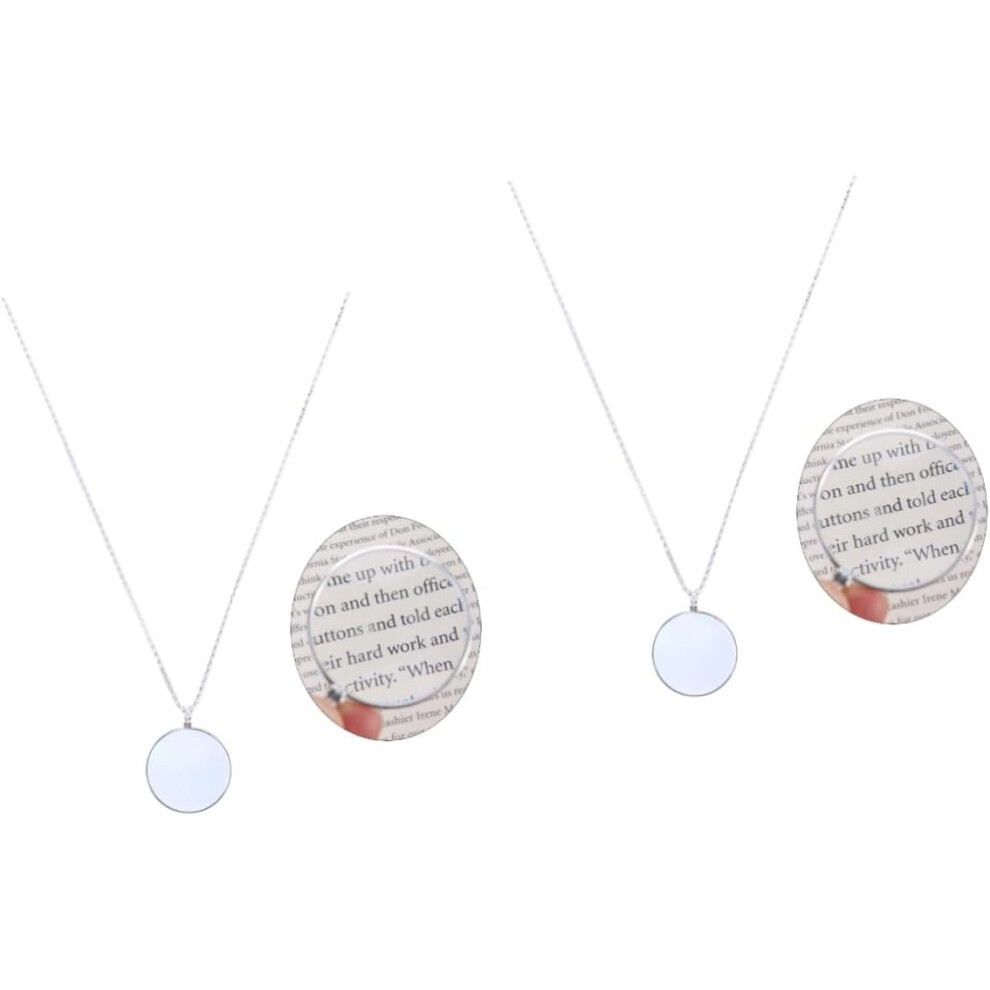 Hkhbjs Silver 2Pcs Optical Magnifier Necklace Magnifying Glass Pendant For Reading And Inspection Lightweight Design