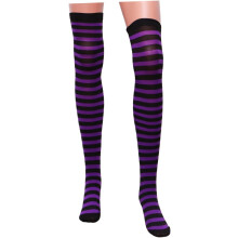 2 Paar lila-schwarz gestreifte, knielange Partystrümpfe, Accessoires für Kleider über dem Knie