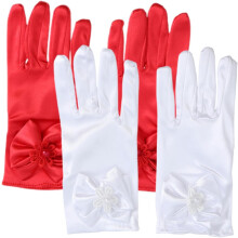 2 Paar kurze Prinzessinnen-Handschuhe mit Schleife für Damen, stilvolles Party-Accessoire, Cosplay, dekorative Abendgarderobe