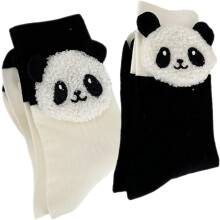 Panda-Socken aus Baumwolle, Damen-Socken, mittelhoch, niedlich, schwarz-weiß, Farbblock