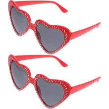 2 gafas de máscaras con forma de corazón y diamantes de imitación rojos, gafas de sol decorativas y creativas para fiestas.