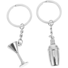 3D-Schlüsselanhänger-Set mit Weinkelch-Motiv, 2-teilig, kreativer Anhänger mit Cocktailshaker und Glas.