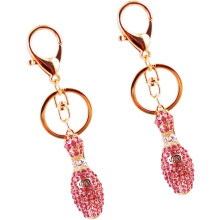 2er-Set Strass-Bowlingkugel-Schlüsselanhänger, pinkfarbener Metall-Schlüsselanhänger mit Taschenanhänger