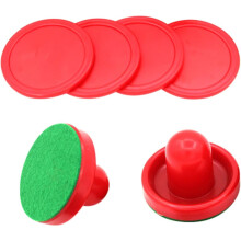 Set puc și împingător de hochei pe aer, împingătoare roșii de 76 mm, 2 bucăți, 4 pucuri roșii de 51 mm și 2 huse din fetru