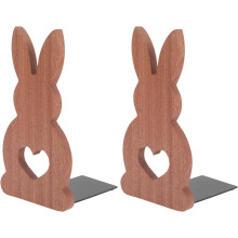 2pcs Rabbit Bookend of Wooden Bookstand for Heavy Books Home Office Bookshelf Décor