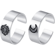 2er-Set Vintage-Ringe aus Edelstahl für Herren mit Mond- und Sonnenmotiven, verstellbares breites Band, Schmuck für Unisex-Freizeitkleidung