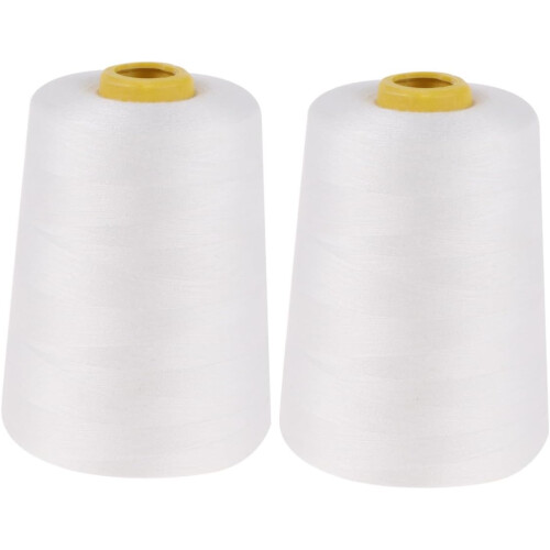2 Rolls 5400M High-Speed White Polyester Sewing Thread for Clothes and Pants