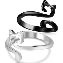 Häkelringe für Fingergarnführung und Spannungsringe, schwarz-silbernes Katzenohren-Design, geeignet