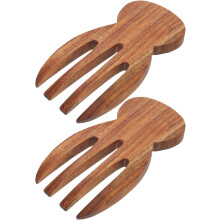2-teiliges Salatbesteck-Set mit Zange, Löffel und Gabel, rustikales Design aus natürlichem Holz, ergonomische Form, verhindert Beschädigungen