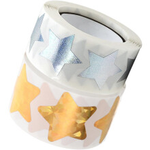 Holografische Stern-Siegelaufkleber, 2 Rollen, Gold und Blau, je 500 Stück, dekorative, multifunktionale Klebeaufkleber