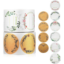 Selbstklebende Etiketten für Beutel, Pflanzenkranz-Muster, Kraftpapier-Aufkleber, zwei Rollen, dekorative Etiketten