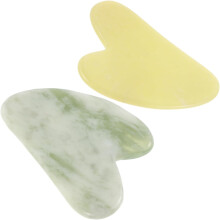 2 stuks hartvormige Xiuyan jade Gua Sha-plankjes voor het schrapen van gezichtsspieren en huid.