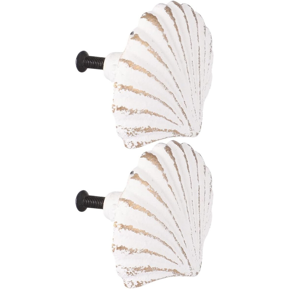 2Pcs Seashell Drawer Handle Cast Iron White Decorative Cupboard Pull Creative Delicate Design 5455468330070