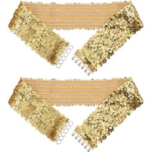 2 stuks brede gouden pailletten elastische tailleband voor dames, geschikt voor dansoptredens