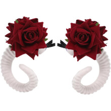 Croissant-Haarnadel, Hörner und Blumen, künstliches Schaf-Cosplay-Haarband, einzigartiges Halloween-Cosplay-Stirnband für Damen