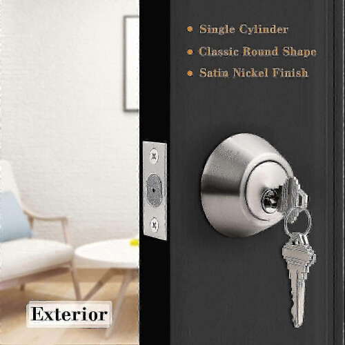 2 Pack Keyed Alike Single Cylinder Deadbolts, Brushed Nickel Combo Packs 2