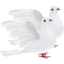 2 künstliche weiße Taubenornamente, realistische Schaumstoff-Taubendekorationen für Hochzeiten und Weihnachtsbäume