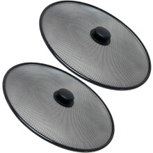 2 tapas antisalpicaduras de aceite, portátiles, multifuncionales, de acero inoxidable negro para protección de cocina.