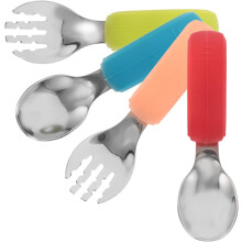 2er-Set Edelstahl-Küchenbesteck, geeignet für Jungen und Mädchen, Senioren, bestehend aus Löffel und Gabel aus Silikon.