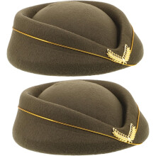 2pcs Woolen Stewardess Hat Flight Attendant Beret Retro Cosplay Costume Party Hat for Women Olive Green