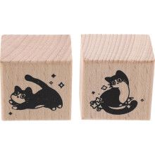 Lot de 2 tampons en bois à motif chat pour le scrapbooking, la décoration et les loisirs créatifs (style vintage).