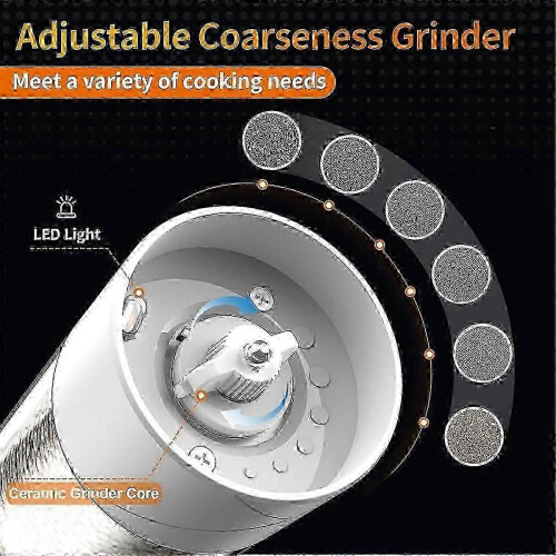 Electric Salt and Pepper Grinder Set USB Rechargeable Adjustable Coarseness Automatic 2