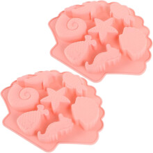 2 moules à chocolat en silicone rose, motif animaux marins, pour la pâtisserie.