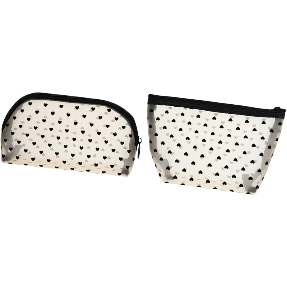 Hkhbjs 2Pcs Love Cosmetic Bag Portable Toiletry Bag Makeup Pouch Mesh Heart Design Travel Cosmetics Organizer