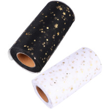 kpl tähtikuvioista paljettitylliä rulla, 15 cm x 25 y mustavalkoinen glittertylli häähameeseen