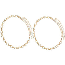 2Pcs Women’S Fashion Metal Chain Waist Belt with Faux Pearl Beads Adjustable Waistband